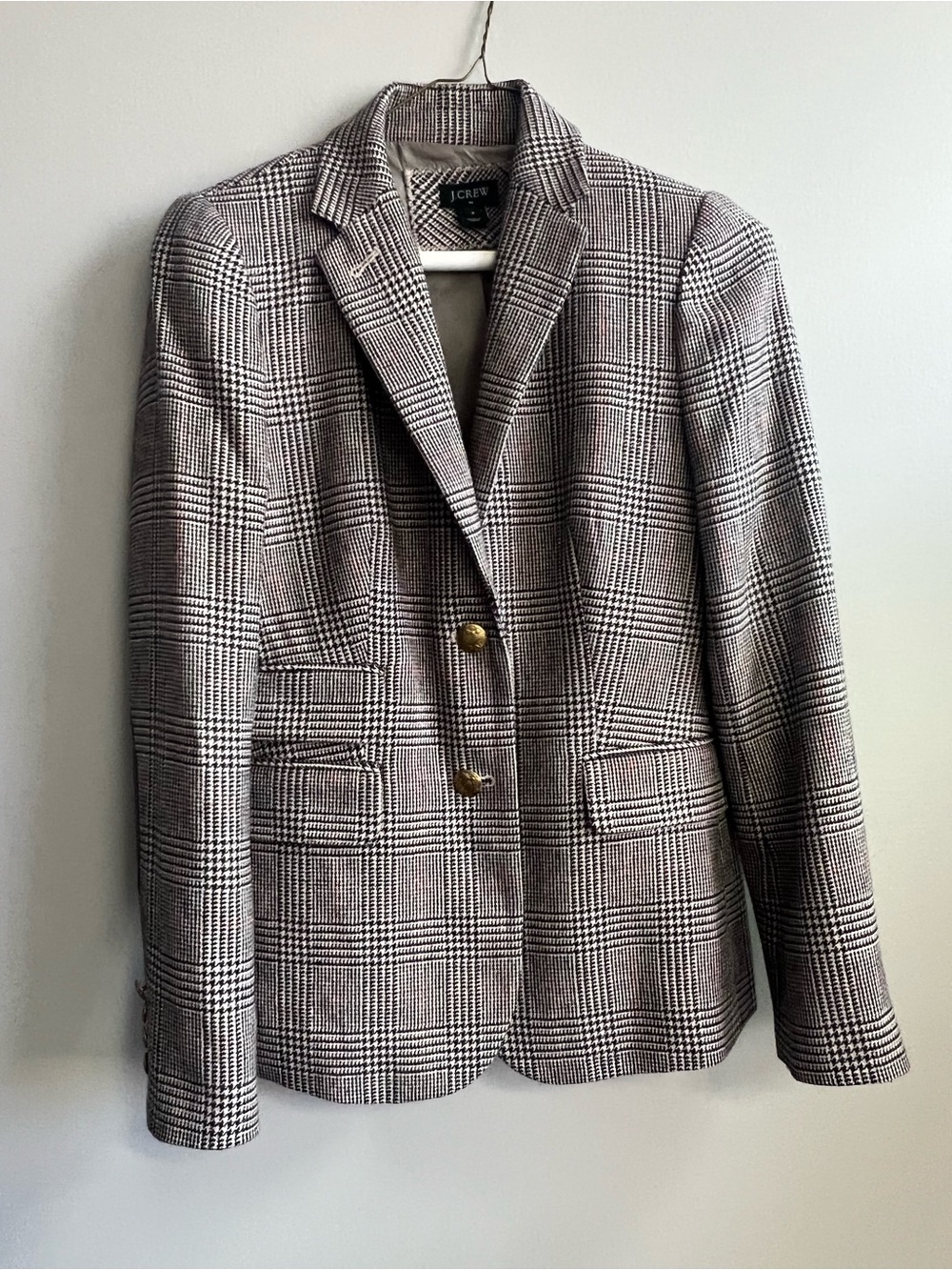 J. Crew Women's Glen Plaid Tailored Riding Dark Academia Blazer in Brown & White